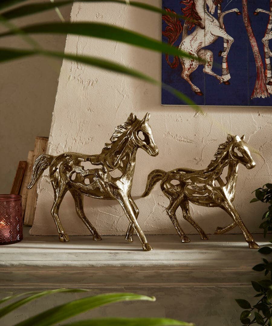 Animal Decor | Joe Browns Set Of 2 Cast Iron Antique Gold Horse Statues