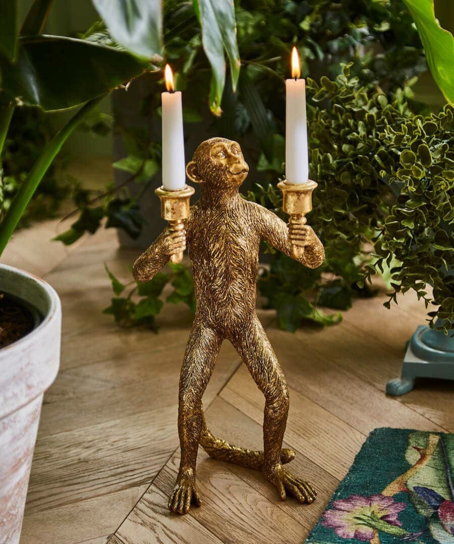 Animal Decor | Joe Browns Antique Gold Effect Monkey Candelabra